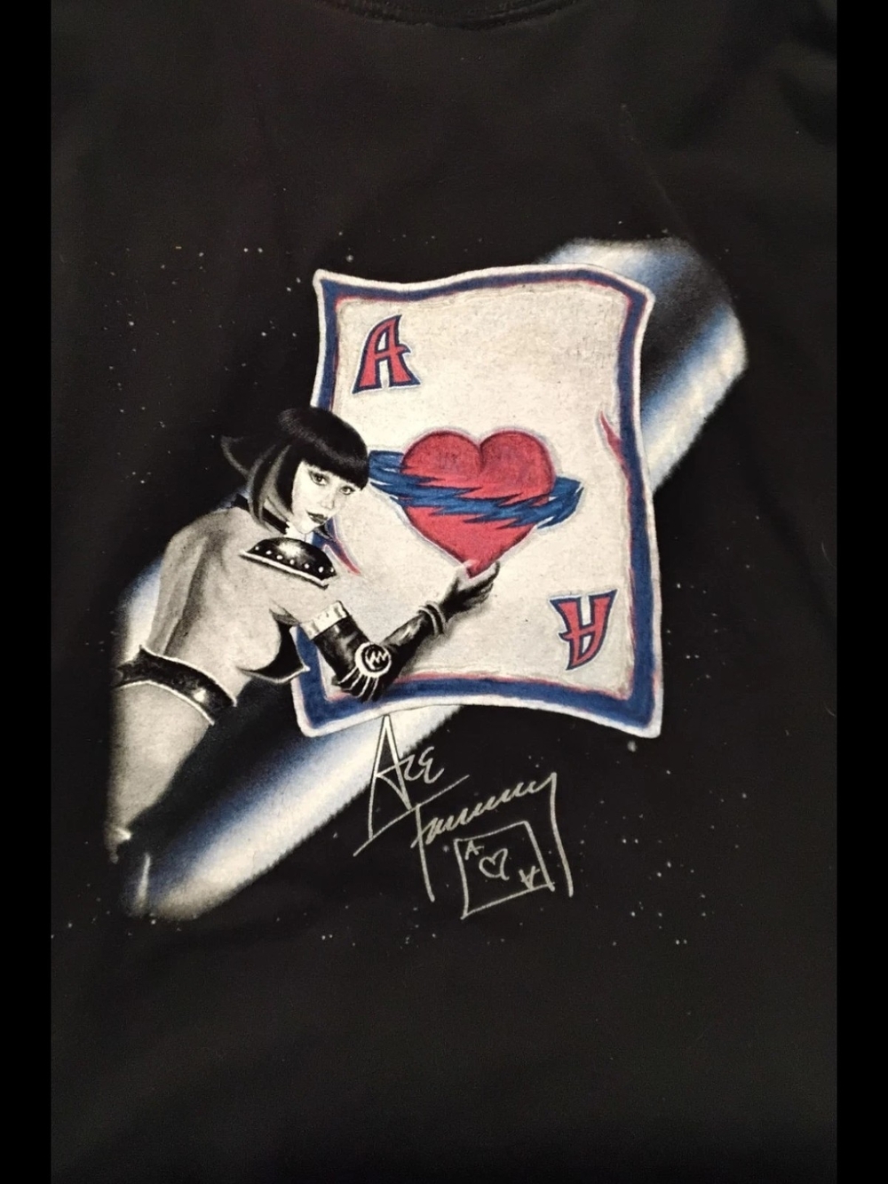 Black Graphic Kids Tee with Heart Ace Playing Card Design